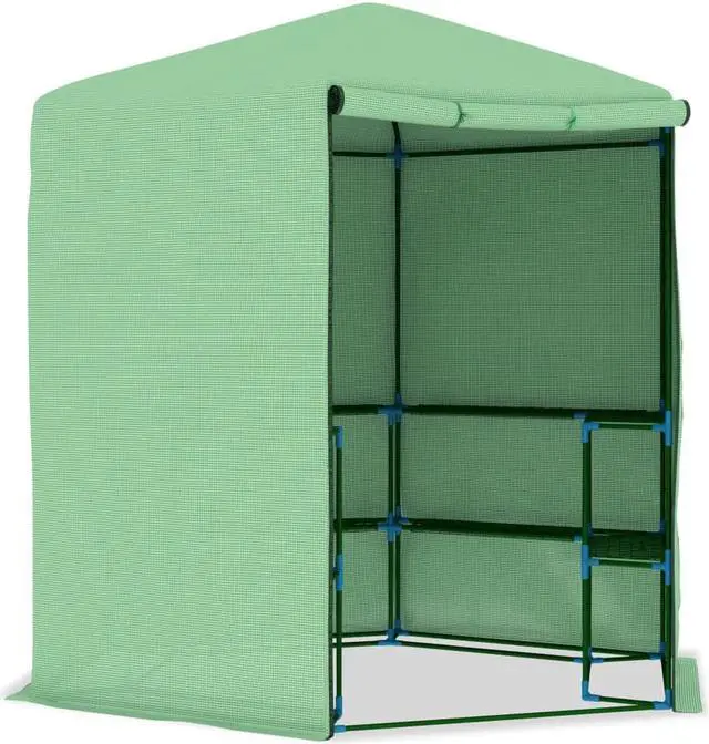Alt view image 7 of 14 - vidaXL Greenhouse Grow House for Plant Growing Green House with Shelves Steel