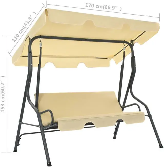 Alt view image 6 of 12 - vidaXL Patio Swing Chair Outdoor Bench with Canopy and Cushion Cream White