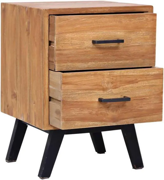 Alt view image 10 of 14 - vidaXL Bedside Cabinet 15.7"x11.8"x19.7" Rough Mango Wood