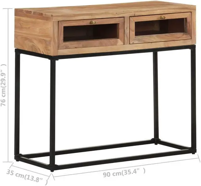 Alt view image 7 of 13 - vidaXL Console Table Natural brown Solid Acacia Wood 35.4 x 13.8 x 29.9 in