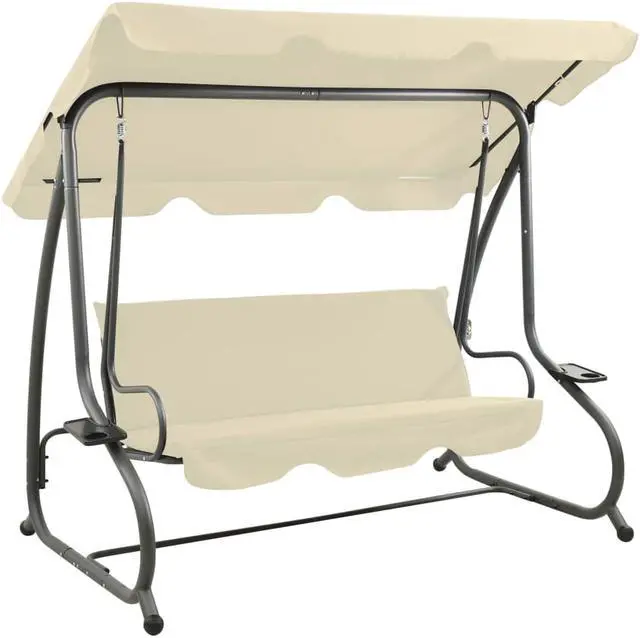 Alt view image 9 of 12 - vidaXL Outdoor Swing Bench with Canopy Sand White