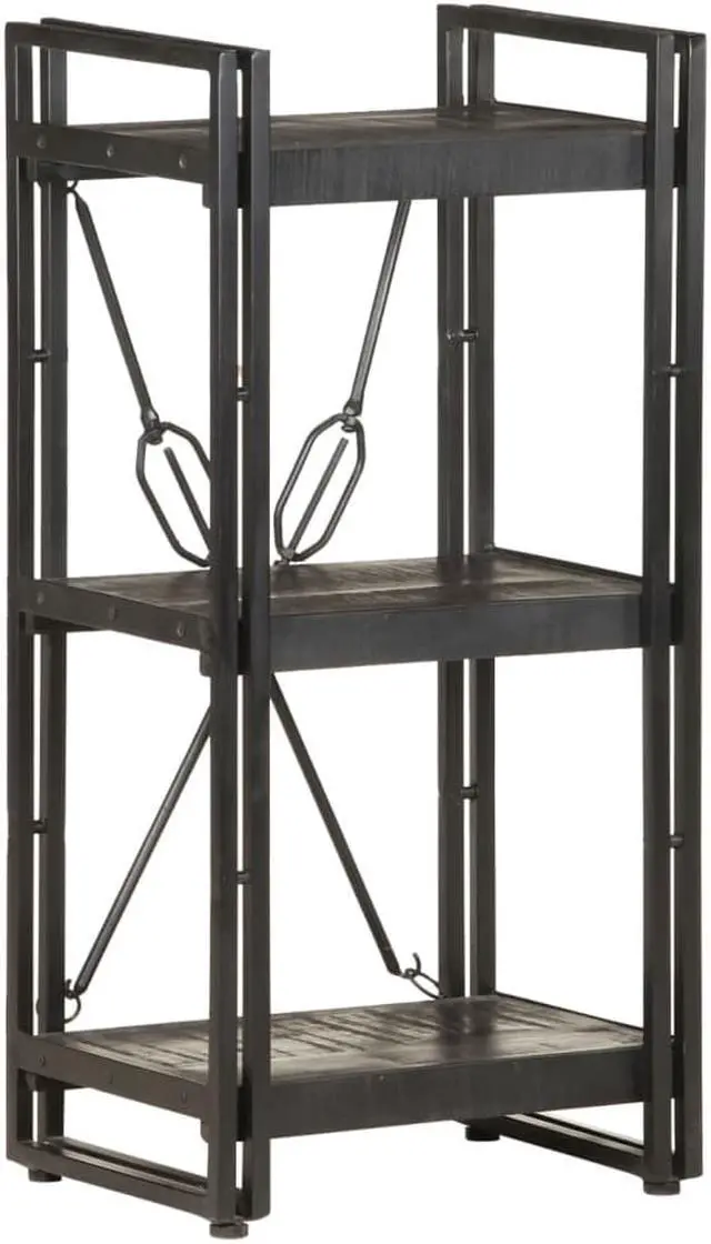 Alt view image 6 of 19 - vidaXL 3-Tier Solid Acacia Wood Bookcase Black 15.7" Bookshelf Stand Cabinet