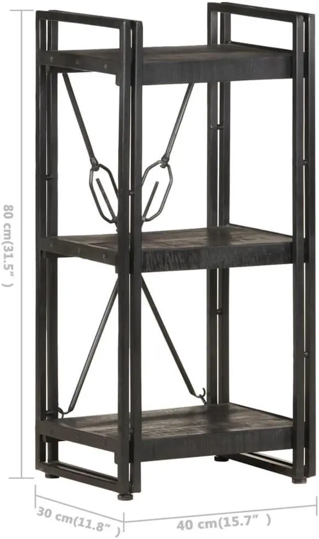 Alt view image 5 of 19 - vidaXL 3-Tier Solid Acacia Wood Bookcase Black 15.7" Bookshelf Stand Cabinet