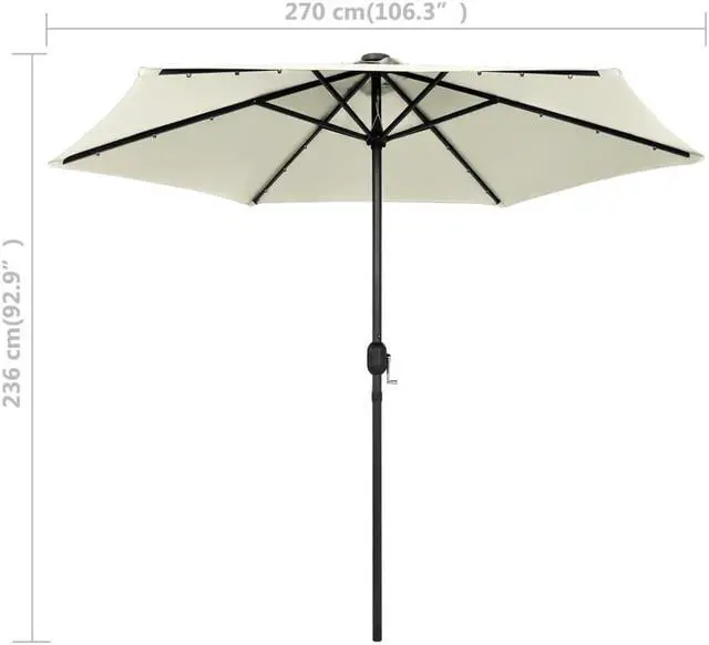 Alt view image 6 of 12 - vidaXL Parasol with LED Lights and Aluminum Pole 106.3" Sand White Garden