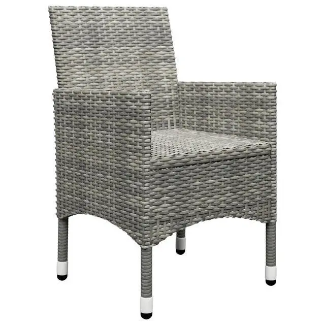 Alt view image 12 of 13 - vidaXL 3 Piece Garden Bistro Set Poly Rattan and Tempered Glass Gray