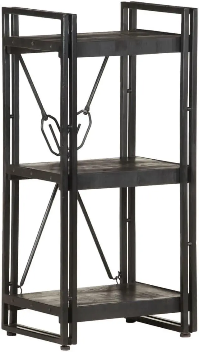 Alt view image 7 of 19 - vidaXL 3-Tier Solid Acacia Wood Bookcase Black 15.7" Bookshelf Stand Cabinet