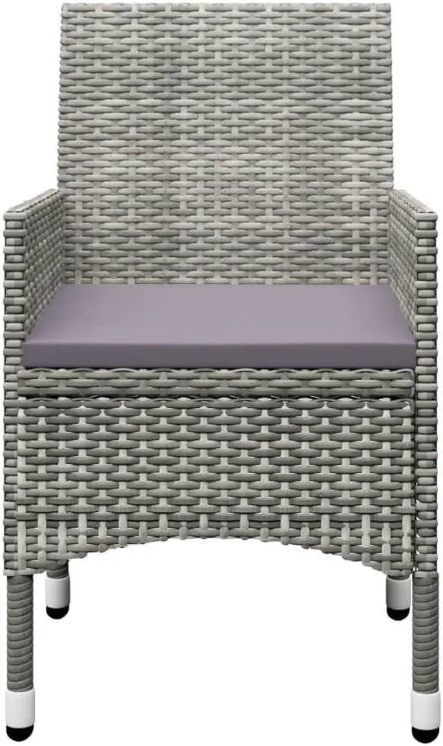 Alt view image 10 of 13 - vidaXL 3 Piece Garden Bistro Set Poly Rattan and Tempered Glass Gray
