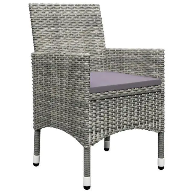 Alt view image 11 of 13 - vidaXL 3 Piece Garden Bistro Set Poly Rattan and Tempered Glass Gray