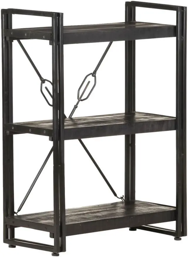 Main image of vidaXL 3-Tier Solid Acacia Wood Bookcase Black 23.6" Bookshelf Stand Cabinet