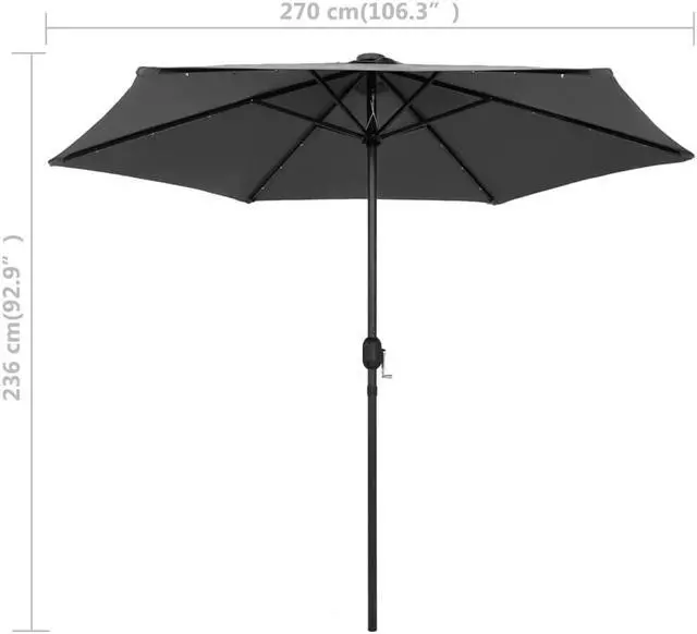 Alt view image 7 of 13 - vidaXL Garden Parasol Outdoor Patio Sunshade with Solar LEDs Umbrella Anthracite