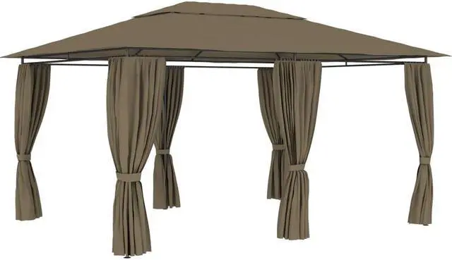 Main image of vidaXL Garden Marquee with Curtains 13.1'x9.8' Taupe Outdoor Patio Sunshade