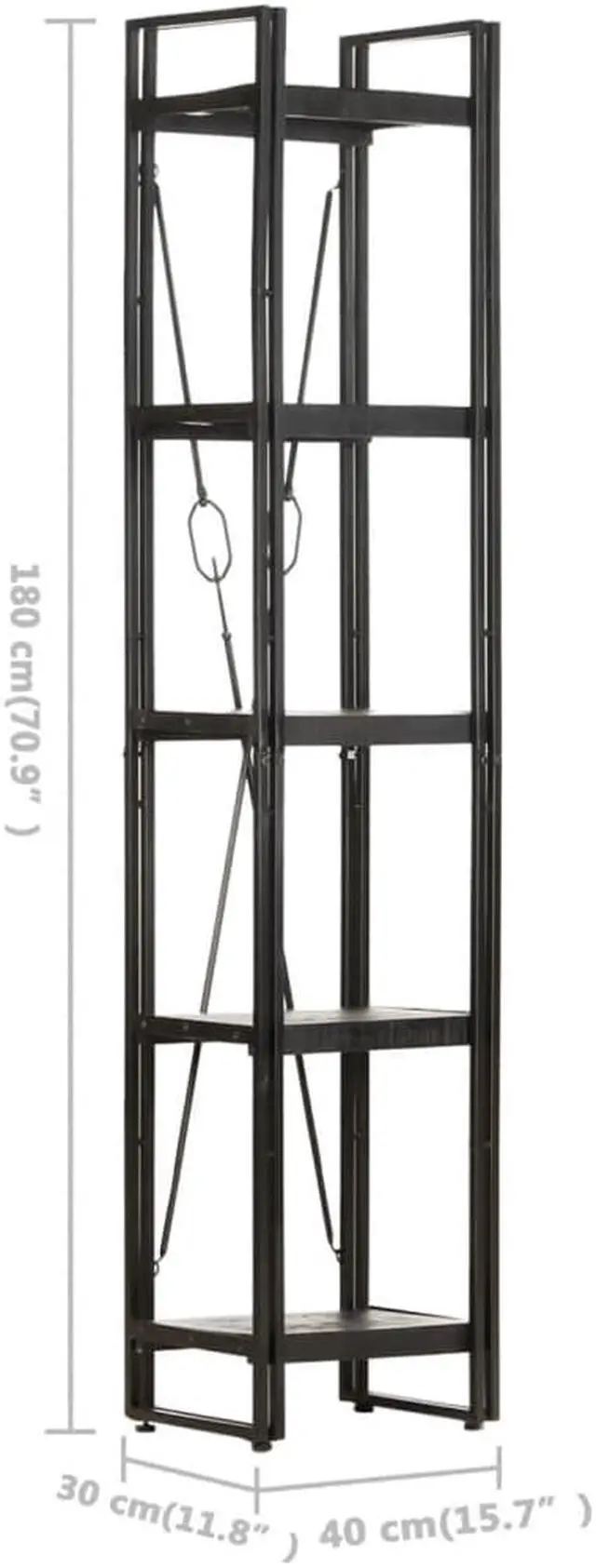 Alt view image 5 of 13 - vidaXL 5-Tier Solid Acacia Wood Bookcase Black 15.7" Bookshelf Stand Cabinet