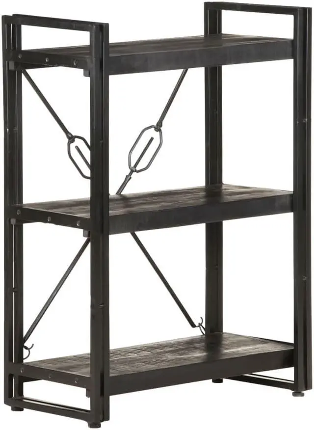 Alt view image 7 of 20 - vidaXL 3-Tier Solid Acacia Wood Bookcase Black 23.6" Bookshelf Stand Cabinet