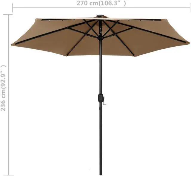 Alt view image 7 of 16 - vidaXL Outdoor Umbrella Patio Sunshade Parasol for Garden Backyard Deck Taupe