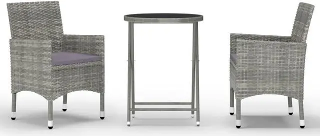 Alt view image 8 of 13 - vidaXL 3 Piece Garden Bistro Set Poly Rattan and Tempered Glass Gray