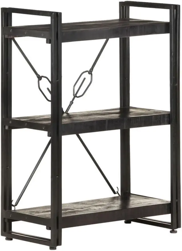 Alt view image 6 of 20 - vidaXL 3-Tier Solid Acacia Wood Bookcase Black 23.6" Bookshelf Stand Cabinet