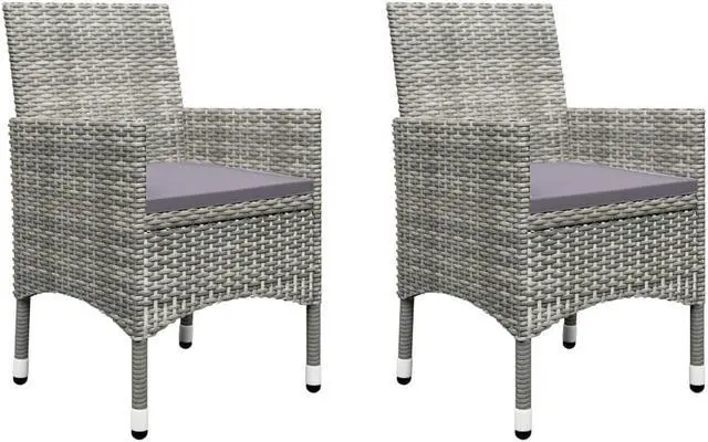 Alt view image 9 of 13 - vidaXL 3 Piece Garden Bistro Set Poly Rattan and Tempered Glass Gray