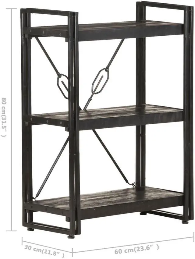 Alt view image 5 of 20 - vidaXL 3-Tier Solid Acacia Wood Bookcase Black 23.6" Bookshelf Stand Cabinet