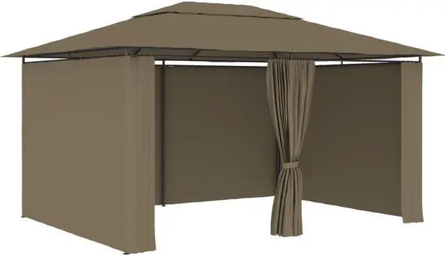 Alt view image 4 of 13 - vidaXL Garden Marquee with Curtains 13.1'x9.8' Taupe Outdoor Patio Sunshade