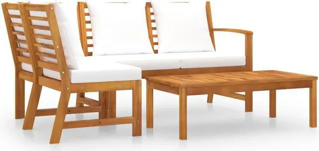 Alt view image 2 of 7 - vidaXL Patio Lounge Set Outdoor Sectional Sofa 4 Piece Cream Solid Wood Acacia