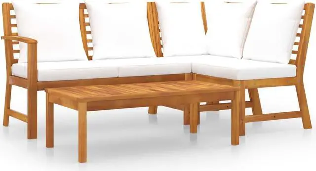 Alt view image 7 of 12 - vidaXL 4 Piece Garden Lounge Set with Cushion Cream Solid Acacia Wood