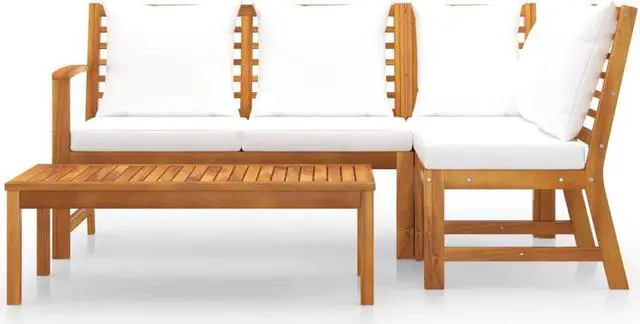 Alt view image 11 of 12 - vidaXL 4 Piece Garden Lounge Set with Cushion Cream Solid Acacia Wood