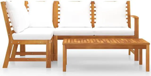 Alt view image 3 of 7 - vidaXL Patio Lounge Set Outdoor Sectional Sofa 4 Piece Cream Solid Wood Acacia