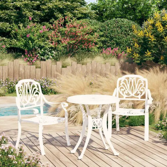 Main image of vidaXL Bistro Set Table and Chair Bistro Table 3 Piece Cast Aluminum White