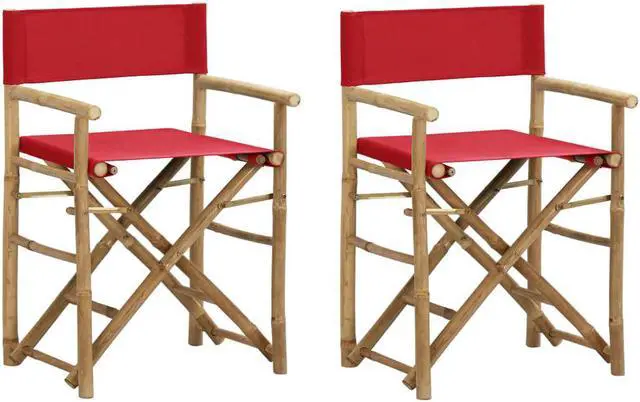 Main image of vidaXL Folding Director's Chairs 2 Pcs Camping Chair Red Bamboo and Fabric