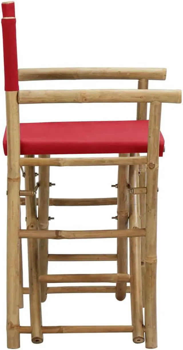 Alt view image 4 of 13 - vidaXL Folding Director's Chairs 2 Pcs Camping Chair Red Bamboo and Fabric