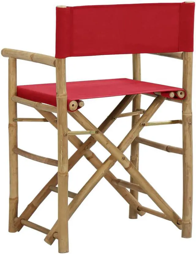 Alt view image 5 of 13 - vidaXL Folding Director's Chairs 2 Pcs Camping Chair Red Bamboo and Fabric
