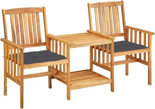 Alt view image 7 of 12 - vidaXL Garden Chairs with Tea Table and Cushions Solid Acacia Wood