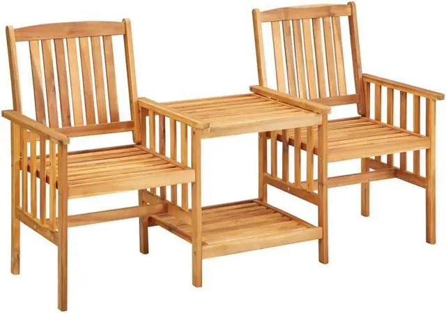 Alt view image 8 of 12 - vidaXL Garden Chairs with Tea Table and Cushions Solid Acacia Wood