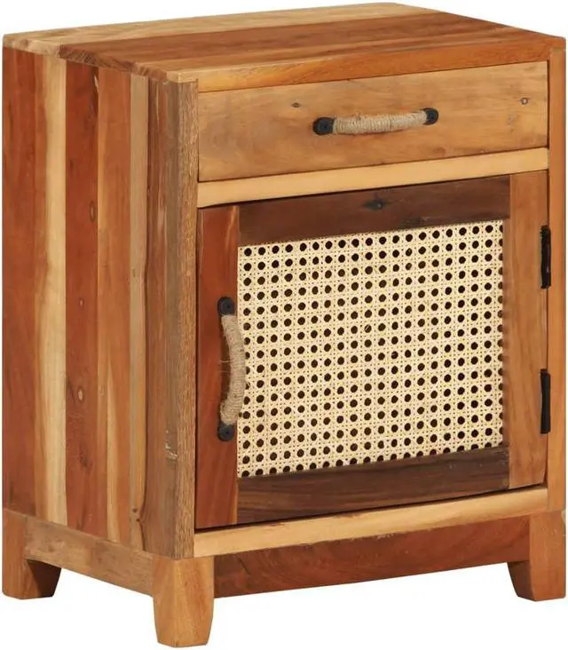Alt view image 12 of 18 - vidaXL Cabinet Bedside End Table with 1 Drawer and 1 Door Solid Reclaimed Wood