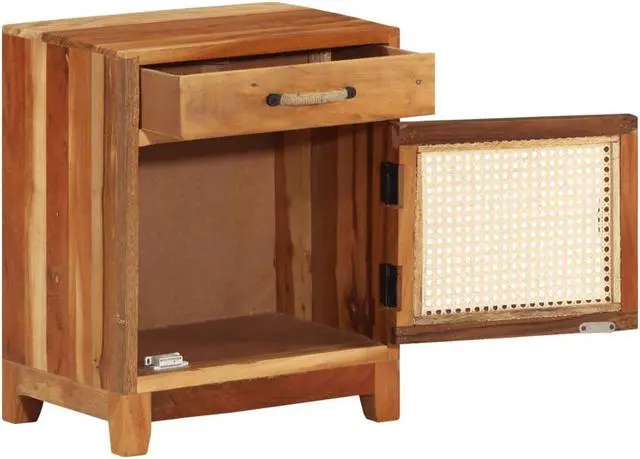 Alt view image 13 of 18 - vidaXL Cabinet Bedside End Table with 1 Drawer and 1 Door Solid Reclaimed Wood