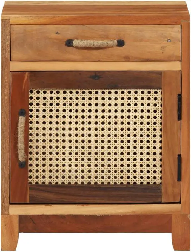 Alt view image 14 of 18 - vidaXL Cabinet Bedside End Table with 1 Drawer and 1 Door Solid Reclaimed Wood