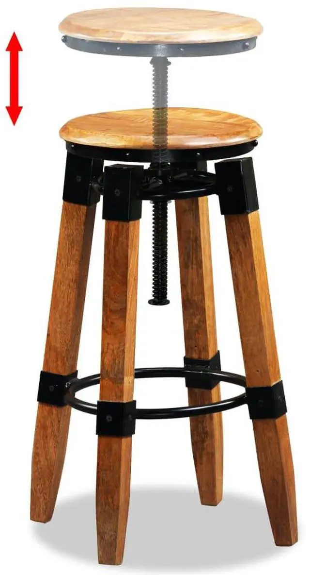 Alt view image 13 of 17 - vidaXL Bar Stools Adjustable Bar Seat Counter Height Stools 2 Pcs Solid Wood