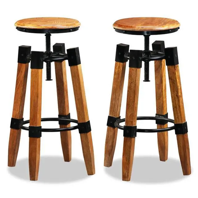 Alt view image 18 of 20 - vidaXL Bar Stools Adjustable Bar Seat Counter Height Stools 2 Pcs Solid Wood