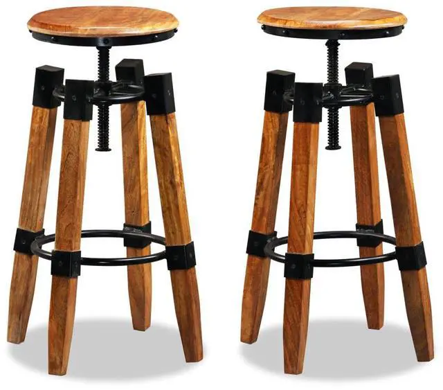 Alt view image 15 of 17 - vidaXL Bar Stools Adjustable Bar Seat Counter Height Stools 2 Pcs Solid Wood