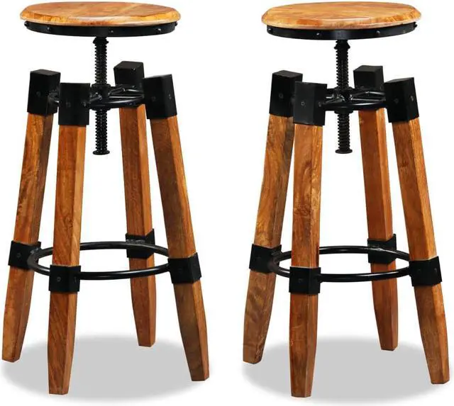 Alt view image 4 of 17 - vidaXL Bar Stools Adjustable Bar Seat Counter Height Stools 2 Pcs Solid Wood