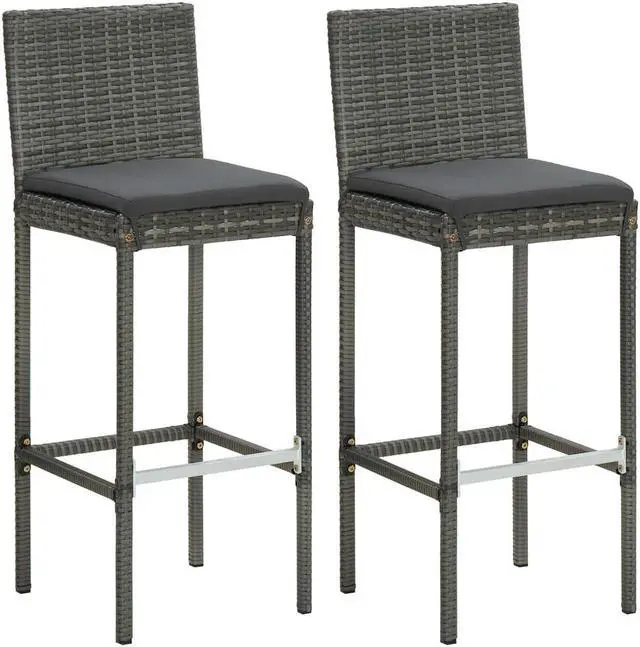 Alt view image 12 of 12 - vidaXL 3 Piece Garden Bar Set with Cushions Poly Rattan Gray