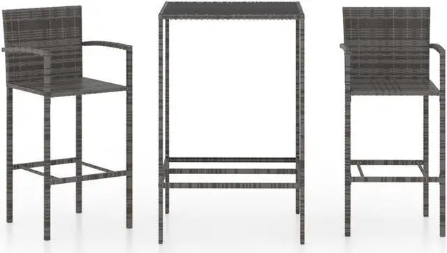 Alt view image 7 of 12 - vidaXL 3 Piece Garden Bar Set Poly Rattan Gray