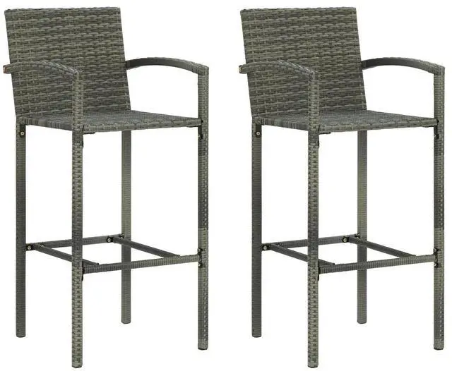 Alt view image 12 of 12 - vidaXL 3 Piece Garden Bar Set Poly Rattan Gray
