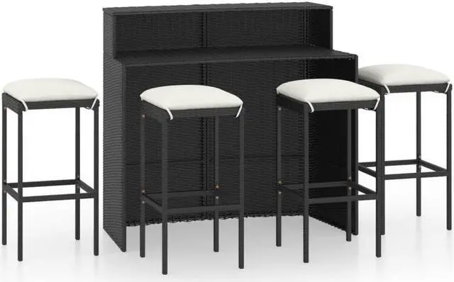 Alt view image 8 of 12 - vidaXL 5 Piece Garden Bar Set with Cushions Black