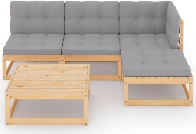 Alt view image 2 of 7 - vidaXL Patio Furniture Set 5 Piece Sectional Sofa with Cushions Solid Wood Pine