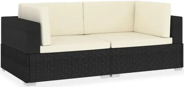 Alt view image 2 of 13 - vidaXL 2 Seater Sofa Couch with Cushions Patio Wicker Love Seat PE Rattan Black