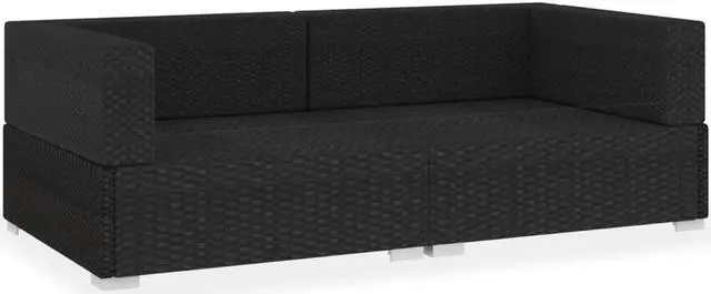 Alt view image 3 of 13 - vidaXL 2 Seater Sofa Couch with Cushions Patio Wicker Love Seat PE Rattan Black