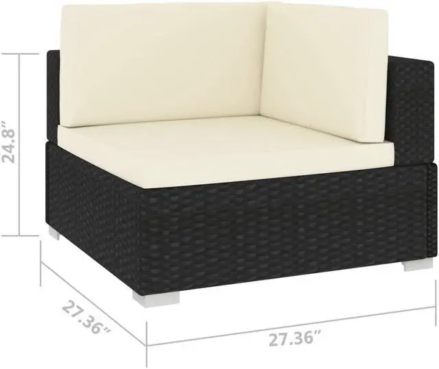 Alt view image 6 of 13 - vidaXL 2 Seater Sofa Couch with Cushions Patio Wicker Love Seat PE Rattan Black