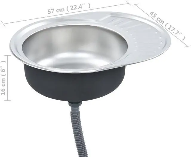 Alt view image 6 of 14 - vidaXL Kitchen Sink Undermount Sink with Strainer Stainless Steel Sink Round