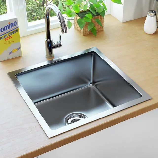 Alt view image 13 of 17 - vidaXL Kitchen Sink Undermount Sink with Strainer Stainless Steel Sink Square